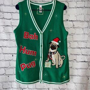 Target Holiday Collection Ugly Sweater Vest Bah Hum Pug Festive Christmas Medium
